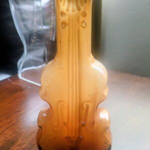 Vintage Violin-Shaped Amber Glass Bottle